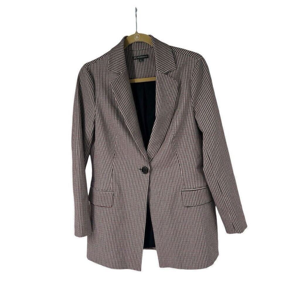 Adrianna Pappell Houndstooth Red Black White Blazer Single Button Closure S‎